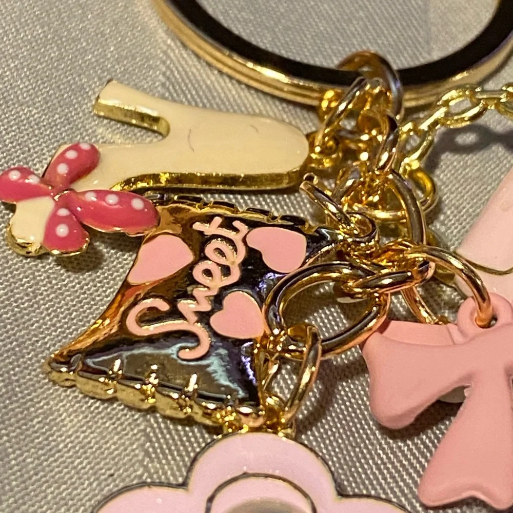 Gold and Pink Charm Keychain - Picture 2 of 4